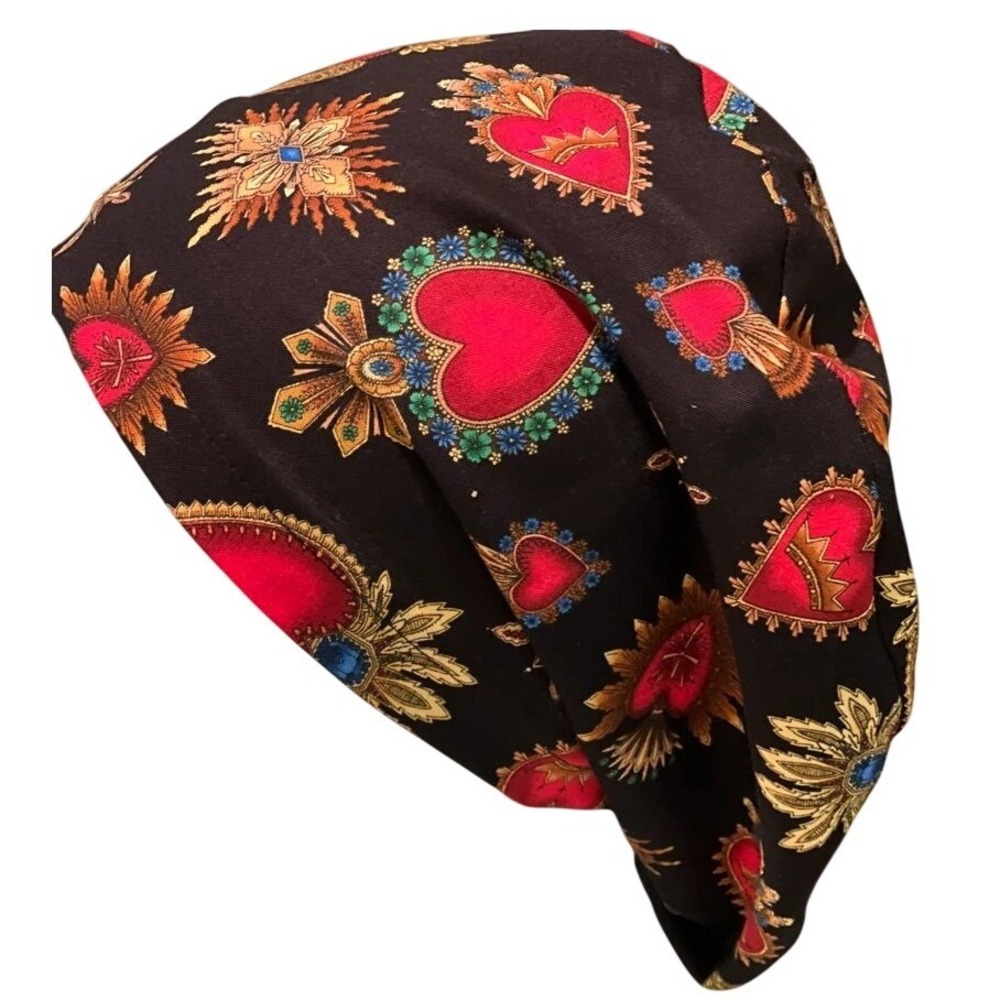 Sacred Heart Print Scrub Cap Bouffant Adjustable‎ Tie Back Surgical Hat